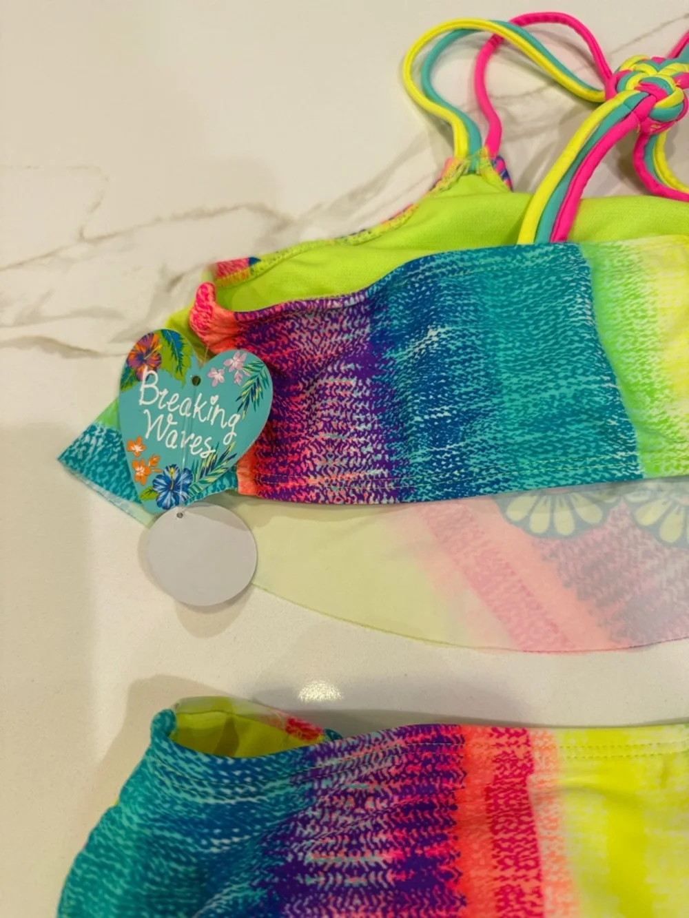 Neon Multicolor Ruffled Two-Piece Bikini Set - Picture 3 of 7